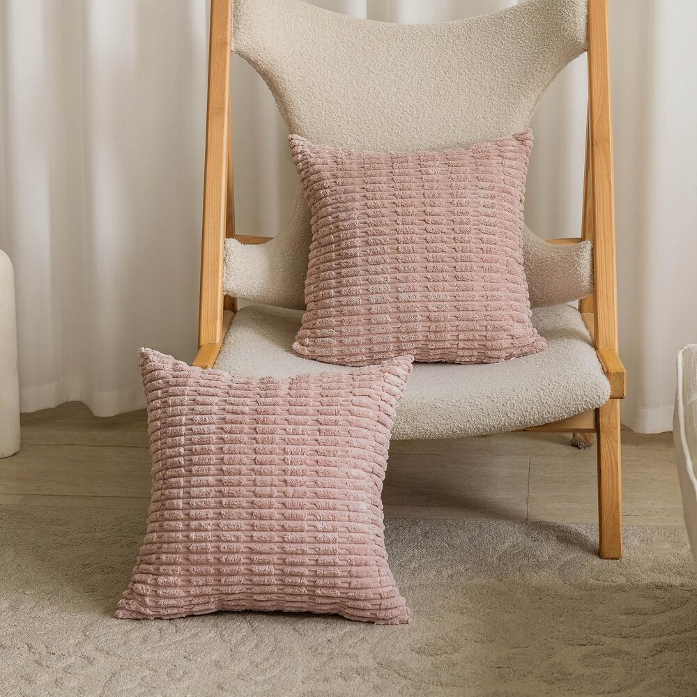 6067 18x18 Pillow Covers Decorative Corduroy Stripe Plaided Throw
